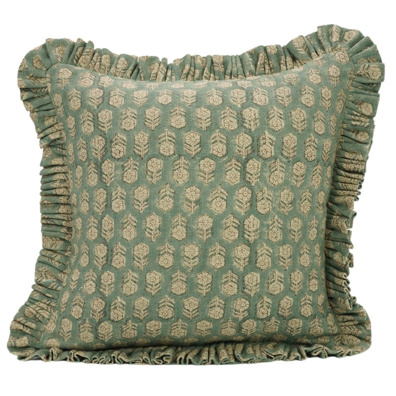 Housse de coussin à motif de volants Fabcline, imprimé lin imprimé floral taille Tulsi Buti, H 18 po x l 18 po
