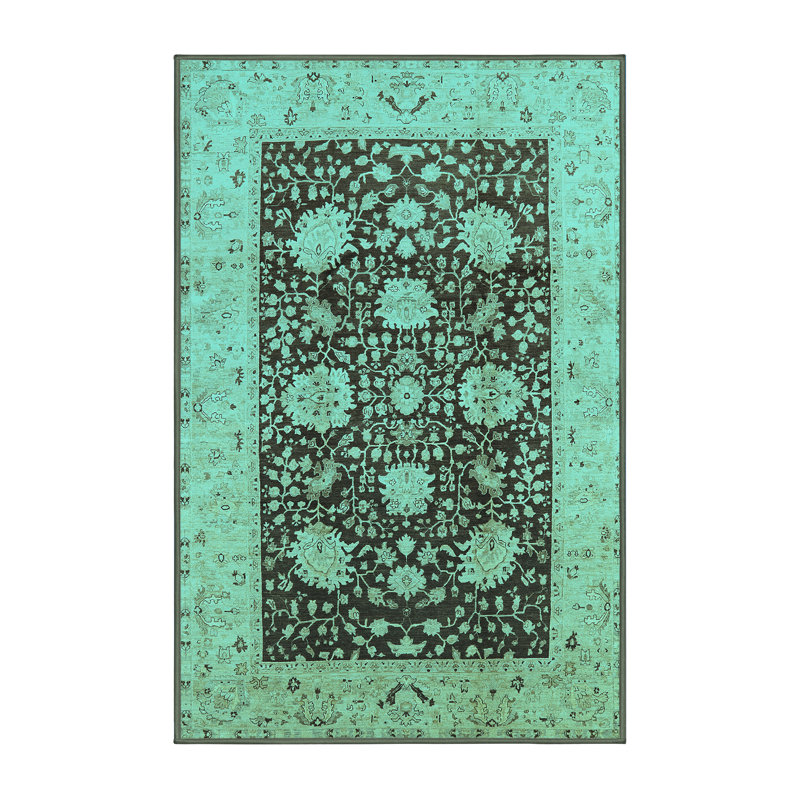 Tapis oriental en laine / polyester tissé à la machine en bleu, Rectangle 6 pi x 9 pi