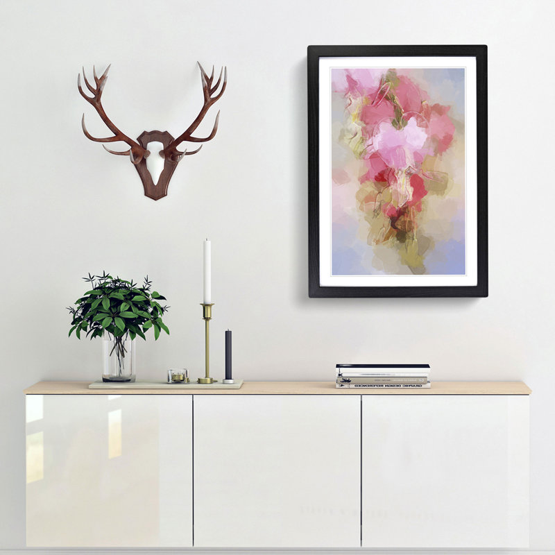 Pink Bleeding Heart Flowers in Abstract - Picture Frame Graphic Art Print, Black, 50cm H x 35cm W x 2cm D