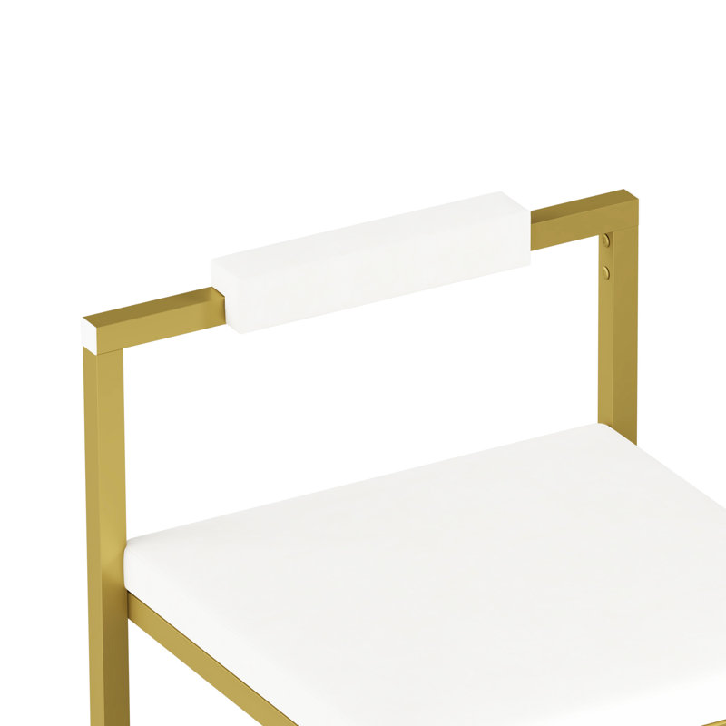 Tabourets de bar rembourrés de 2 en blanc crème et doré, à dossier bas, adaptables à plusieurs espaces pour les espaces de vie modernes à l'intérieur, sièges en velours à base dorée avec repose-pieds confort