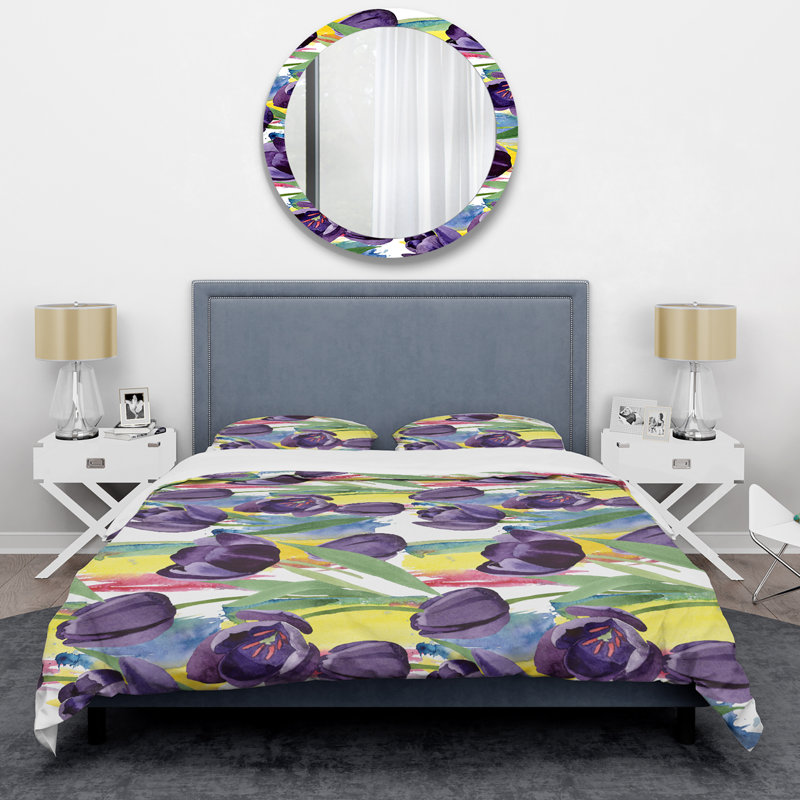 Purple/Green Microfiber Duvet Cover Set, King Duvet Cover + 2 King Shams