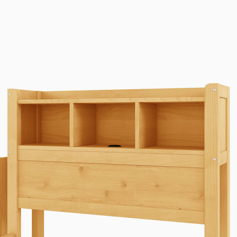 Structure de lit en bois avec tête de lit, armoire coulissante, lumières et douilles