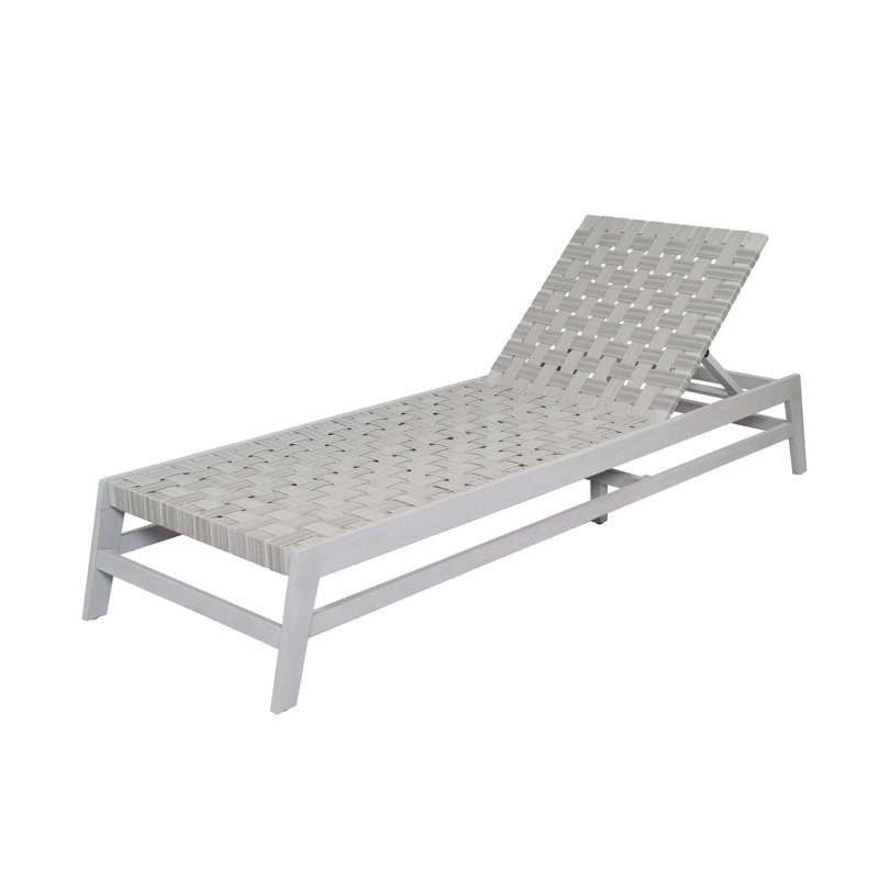Outdoor Rope Chaise Lounge, Adjustable Wood Frame With Stylish Rope Seating, Light Gray