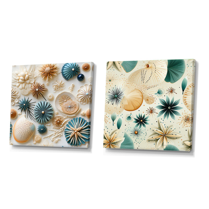 Cardere - Ensemble de 2 collages abstraits carrés, Toile tendue, H 16 po x l 33 po