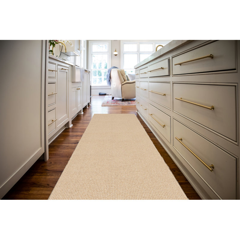 Rhodes Light Beige Machine Woven Wool Berber with Hand Serged Edging Area Rug, Runner 2'6" x 9'