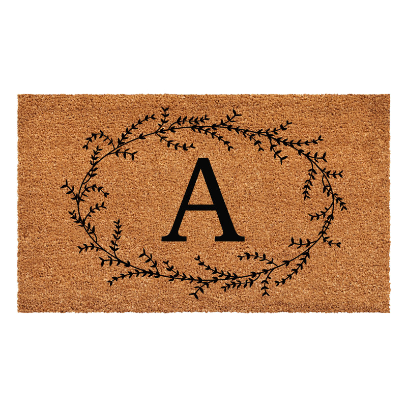 Rustic Leaf Vine Monogrammed Coir Doormat for Entryway