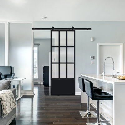 Glass and Metal Barn Door with Installation Hardware Kit