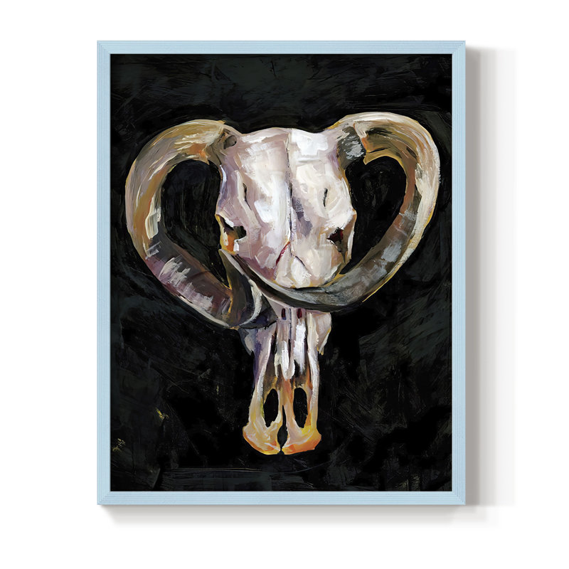 Horned Skull II, reproduction encadrée - bois massif, Bleu, H 10 po x l 8 po