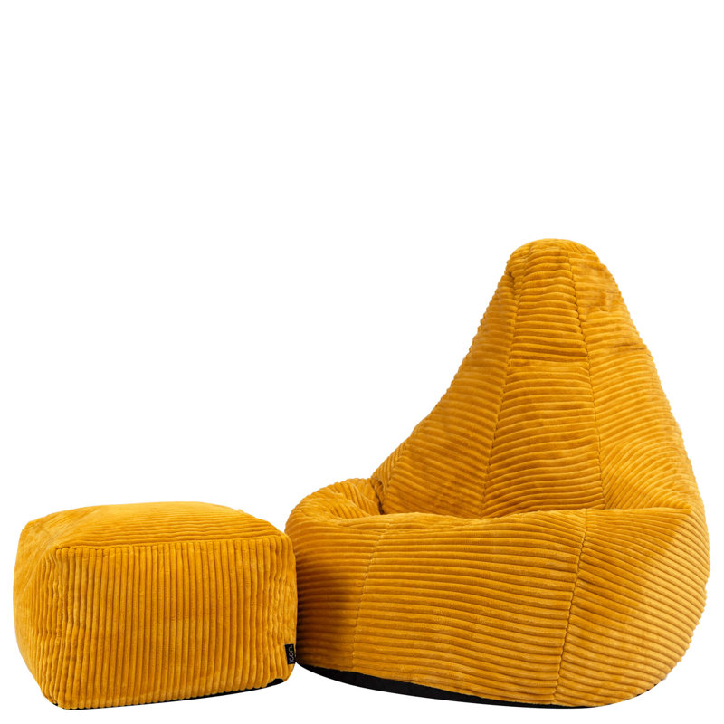 icon Kids Dalton Cord High Back Bean Bag and Mini Square Footstool, Teal, Yellow