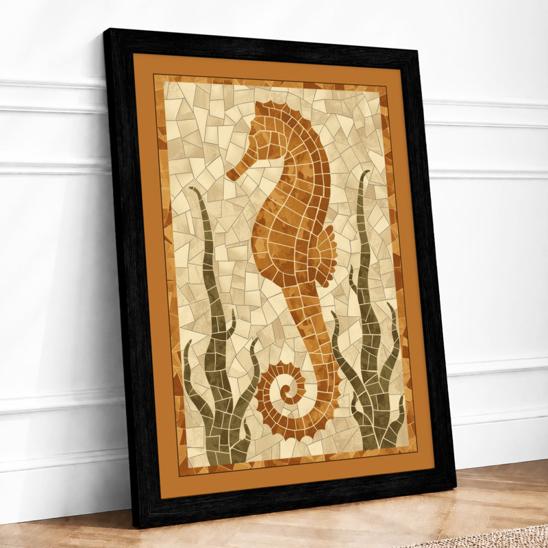 Seahorse Mosaic Coastal - Framed Print, A3 - 42.0 x 29.7 cm, Black