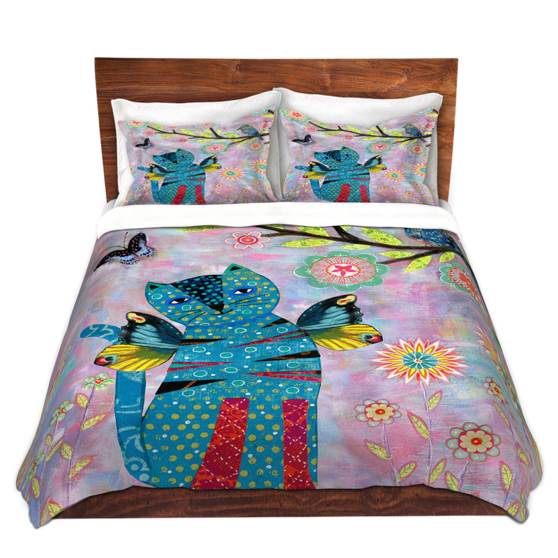 Ensemble de housse de couette angel chat, 1 housse + 2 taies très grand lit