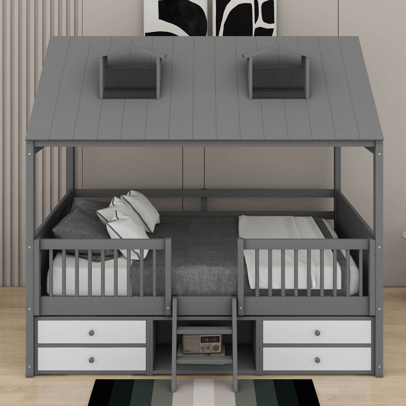 Lit double en bois, Gris