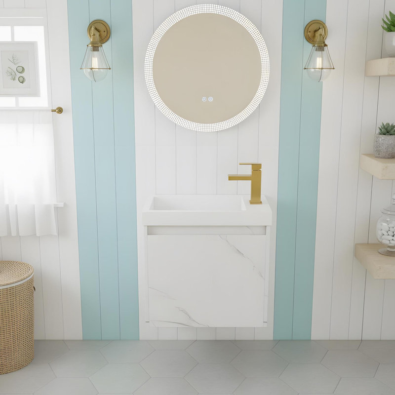 Meuble-lavabo mural 20 po avec lavabo, Blanc, Blanc