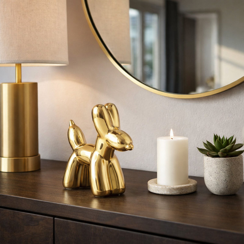 Decorative Ceramic Balloon Dog Figurine for Home Decor - Modern Sculpture Object for Office, Table Display, and Living Room Decoration