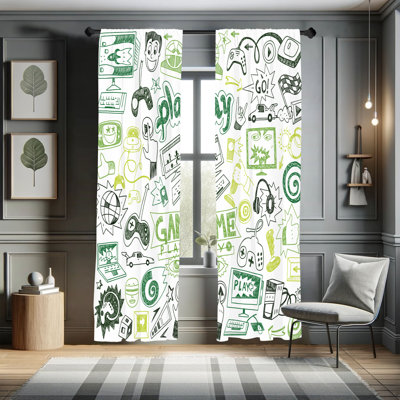 Ebern Designs Video Games Curtains, Monochrome Gaming 90s, Pair of 28"