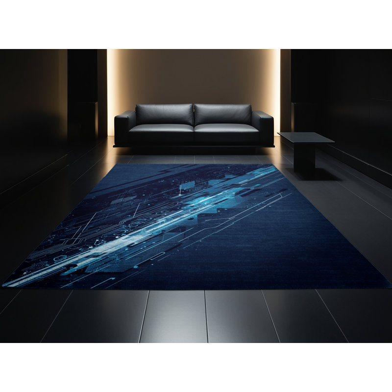 Tapis bleu moderne délavé à la machine Chaplin Cyberpunk Hacker, 3 X 5