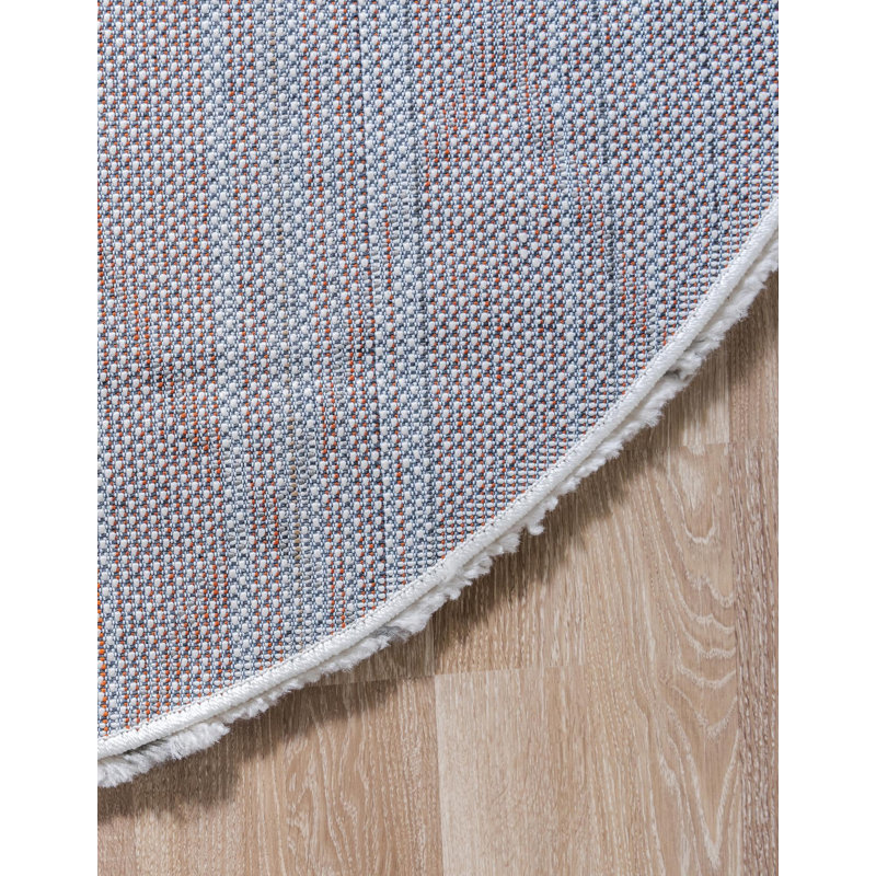 Tapis contemporain à poils longs de couleur marocaine, Rond 4 pi 1 po