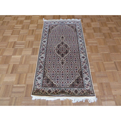 Tapis ivoire / brun en soie noué à la main Aguon