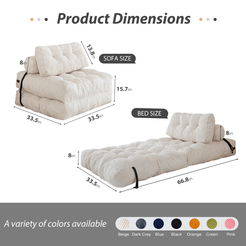 Medium Corduroy Bean Bag Chair,fold floor Bean Bag sofa bed, Beige Corduroy