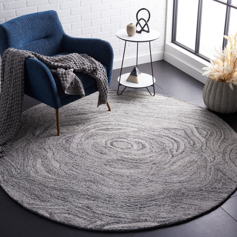 Abstract 148 Area Rug In Dark Gray / Black, Round 6'