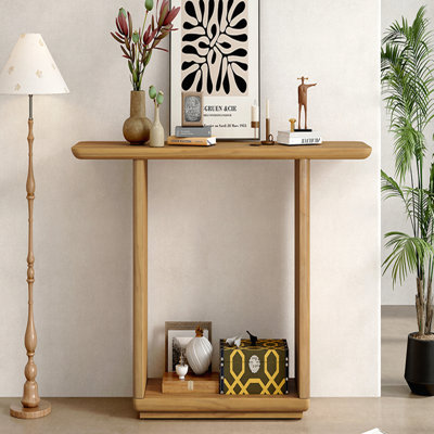 Élégante console minimaliste, avec des coins courbés, un design en U en placage de bois naturel pour un placement facile, parfait pour exposer vos trésors, un assemblage simple