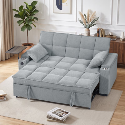 Canapé-lit convertible l 74 po 3 en 1, causeuse escamotable avec table d'appoint et ports USB et accoudoirs de type C