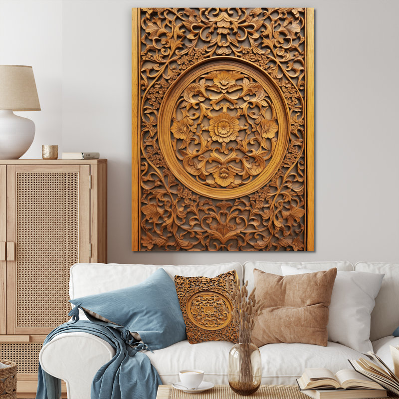 Vieille porte en bois sculpté VII, Toile tendue, H 20 po x l 12 po x P 1 po