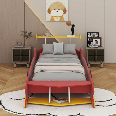 Race Car-Shaped Platform Bed With Wheels