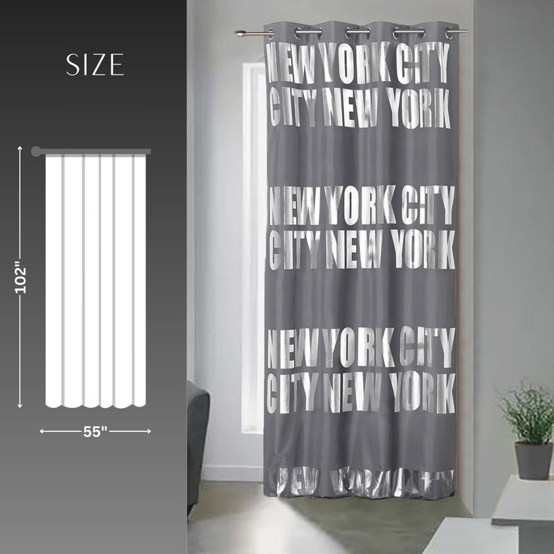 New York Blackout Curtain Single Panel, Gray