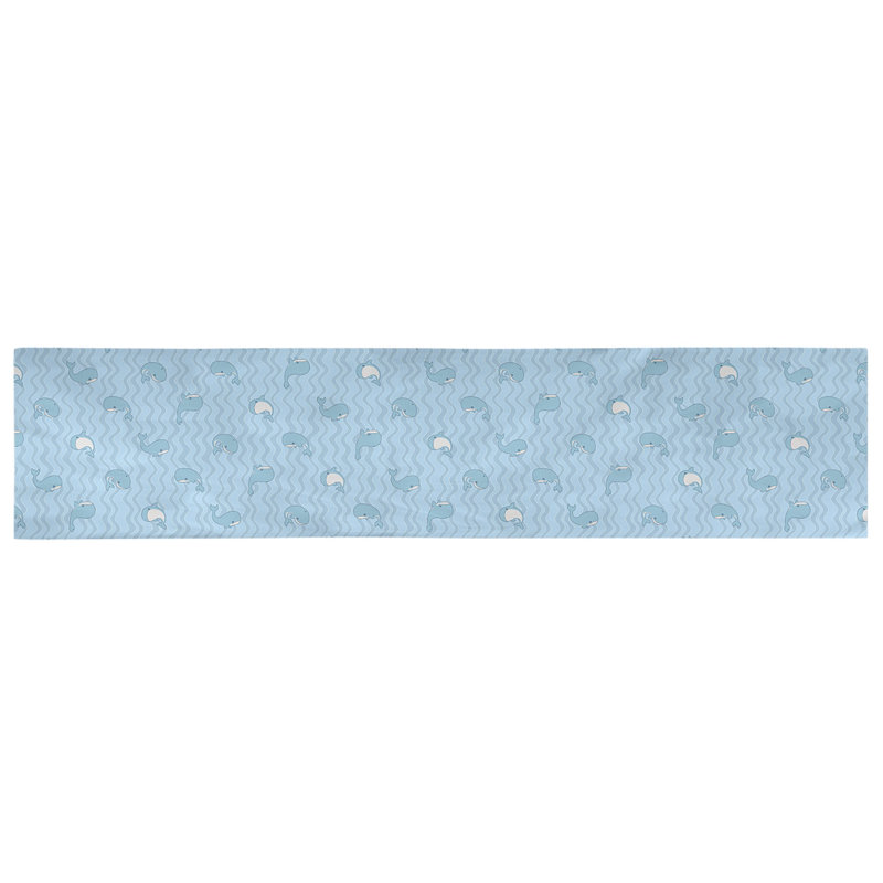 Chemin de table baleines Avicia, 72 po x 16 po, Polyester, Bleu sarcelle