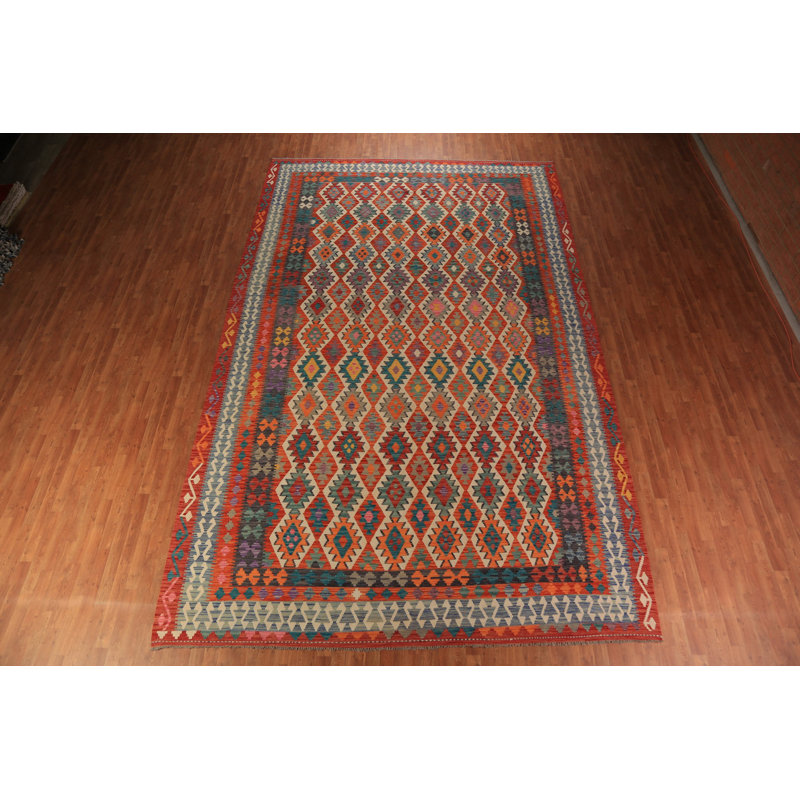 Tapis oriental géométrique en laine Kilim 10 x 16