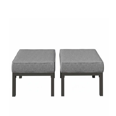 Set Of 2 24" Aluminum Patio Ottomans With Dark Gray Cushions, All-Weather Footrests