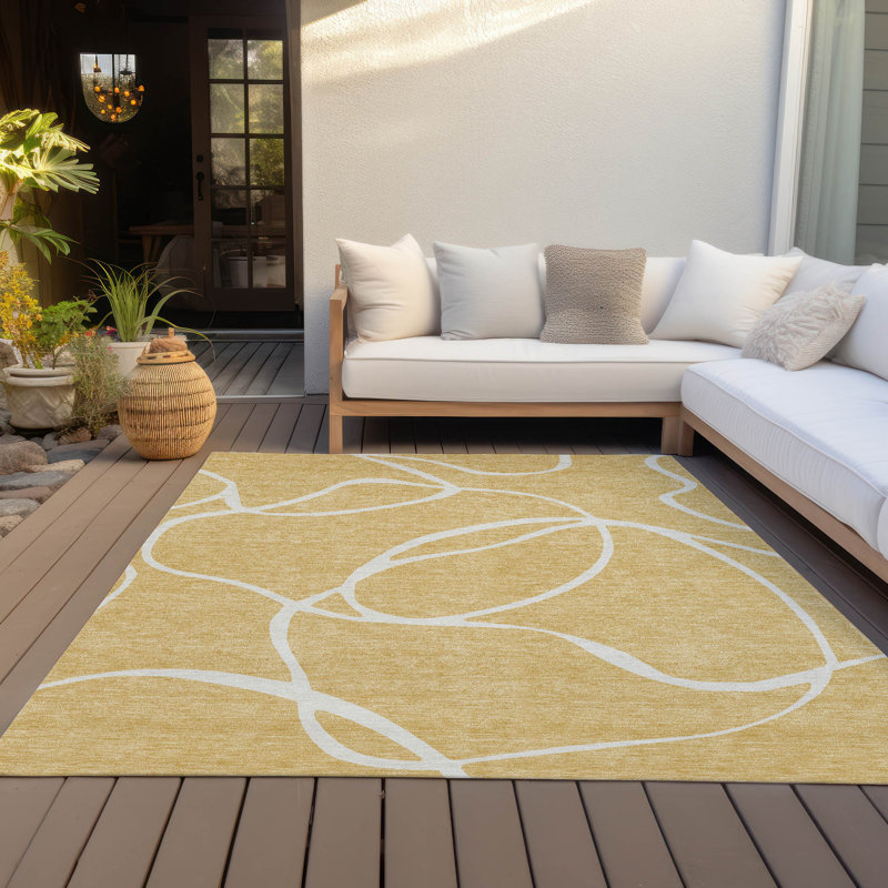 Tapis intérieur / extérieur doré lavable Mirelle , 2'3" x 7'6"