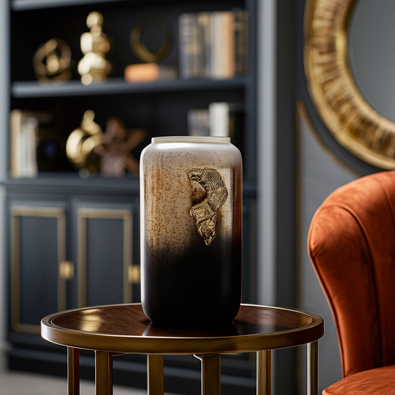 Vase rond moderne en métal et verre texturé Placida, H 13 po x l 7 po x P 4 po
