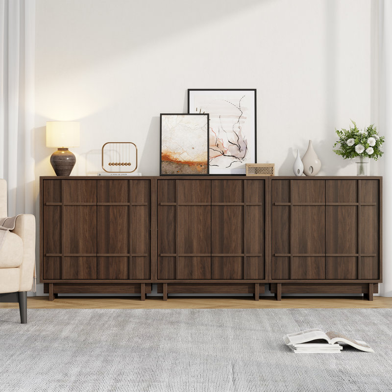 Modern Sideboard Buffet Cabinet With Linear Panel Design, Storage Buffet & Entryway Cabinet With Adjustable Shelves，Perfect Storage For Dining Room, Kitchen, And Entryway