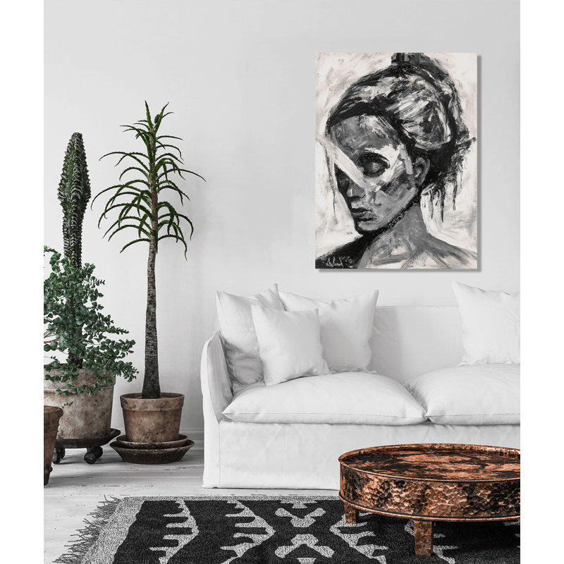 Abstract Girl II On Giclee Canvas Hand Embellished Art, White Framed Canvas, 41.5" H x 31.5" W x 1.75" D