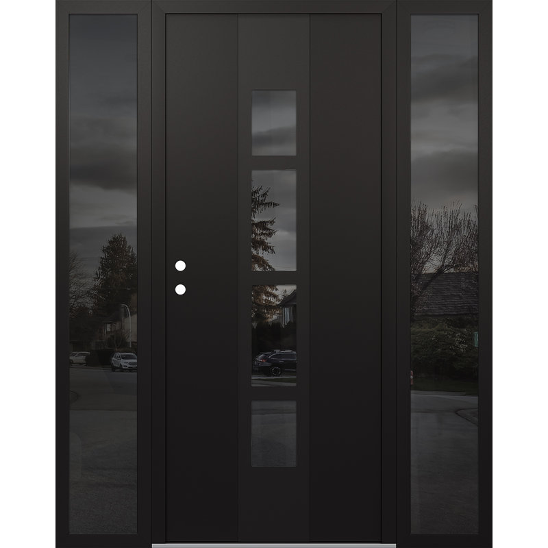 Porte d'entrée pré-suspendue à panneau en acier noir Diamond A10 avec deux panneaux latéraux, L 61,69 po x H 81,69 po