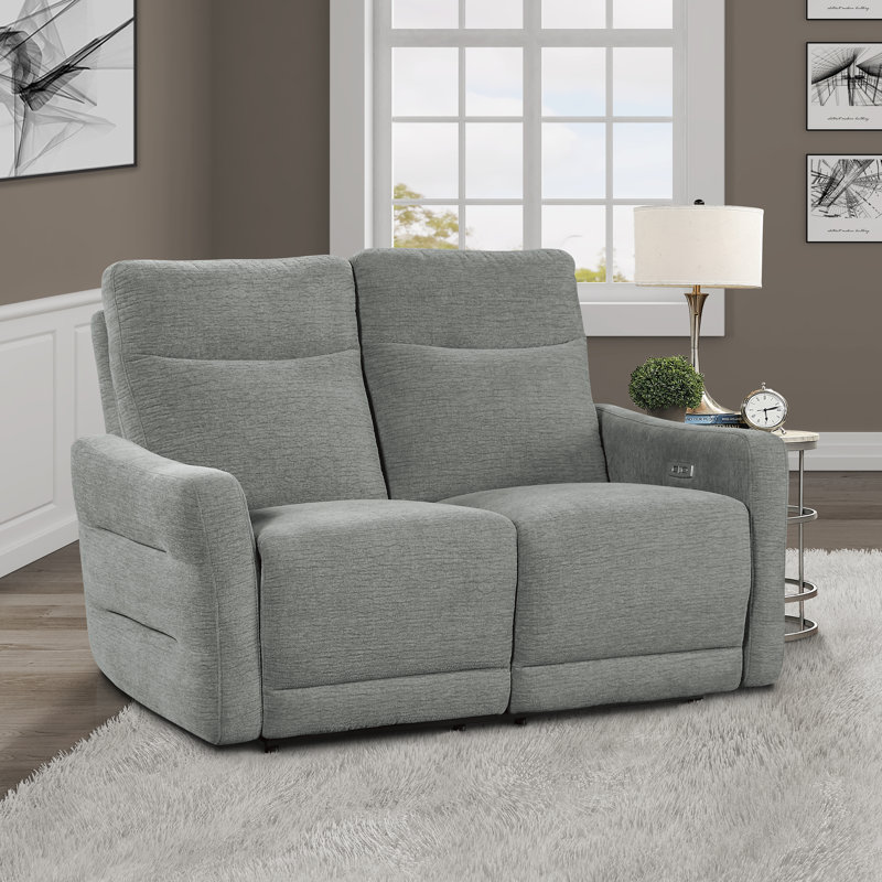 Tiffy 56.5" Modern & Contemporary Chenille Power Double Reclining Love Seat with Adjustable Headrest, Lay Flat Recline Function