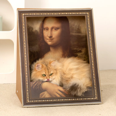19.4''x17.3'' 3D Oil Painting Classic Artistry  Cat Scratcher with Van Gogh Starry Night & Mona Lisa Art Design