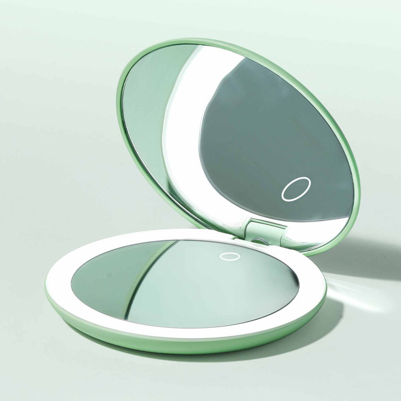  Taylor LED Lighted Compact Makeup Mirror, 5-inch Wide, Rechargeable, 10x/1x Magnifying & 3 Light Settings (Mint Green)