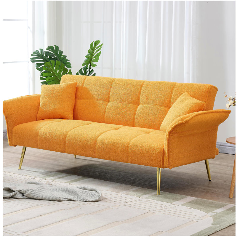 70-inch teddy fleece sofabed, convertible futon sofabed with adjustable arms and backrest, modern love sofa for living room and bedroom.
