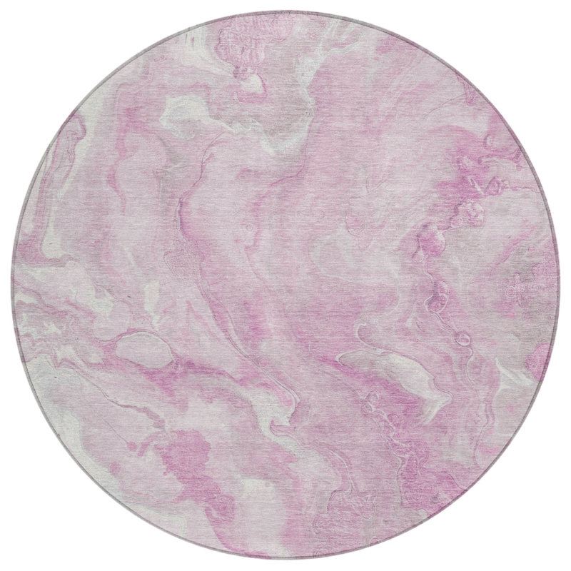 Tapis intérieur rond lavable abstrait 8 pi rose