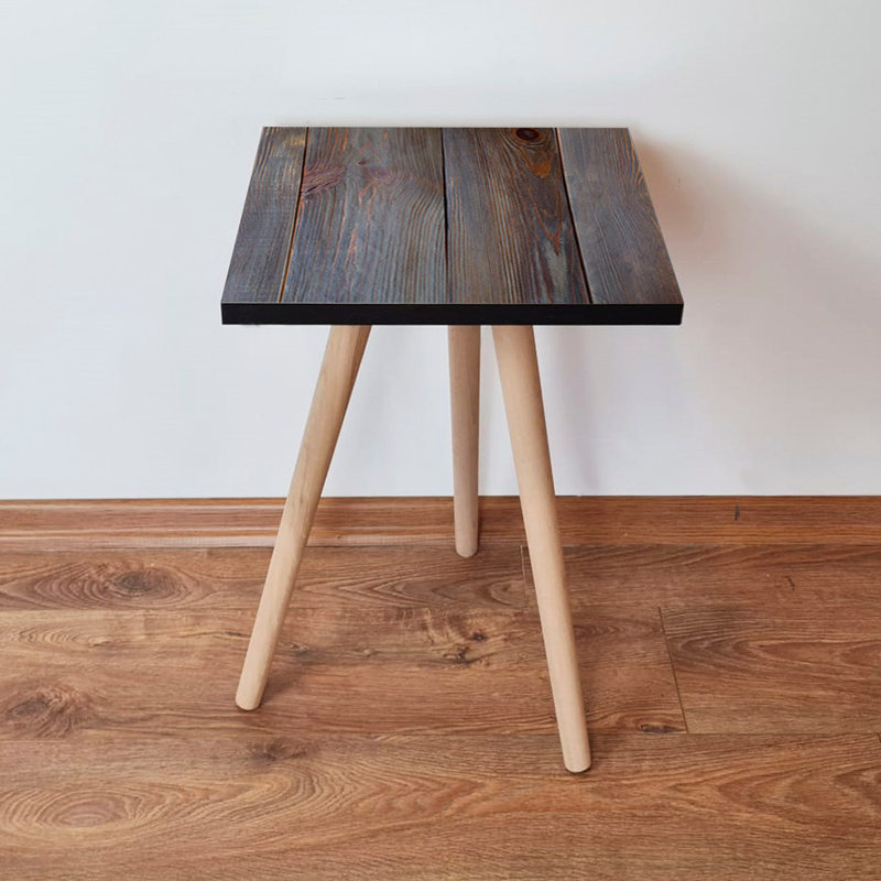 Modern Side Table, Navy Blue & Brown, 13.8 x 16.5 x 13.8 inches | 100% MDF with Durable Beech Wood Legs, Thickness: 0.7 inches | Scandinavian Design, Perfect for Living Room, Bedroom & Stylish Décor