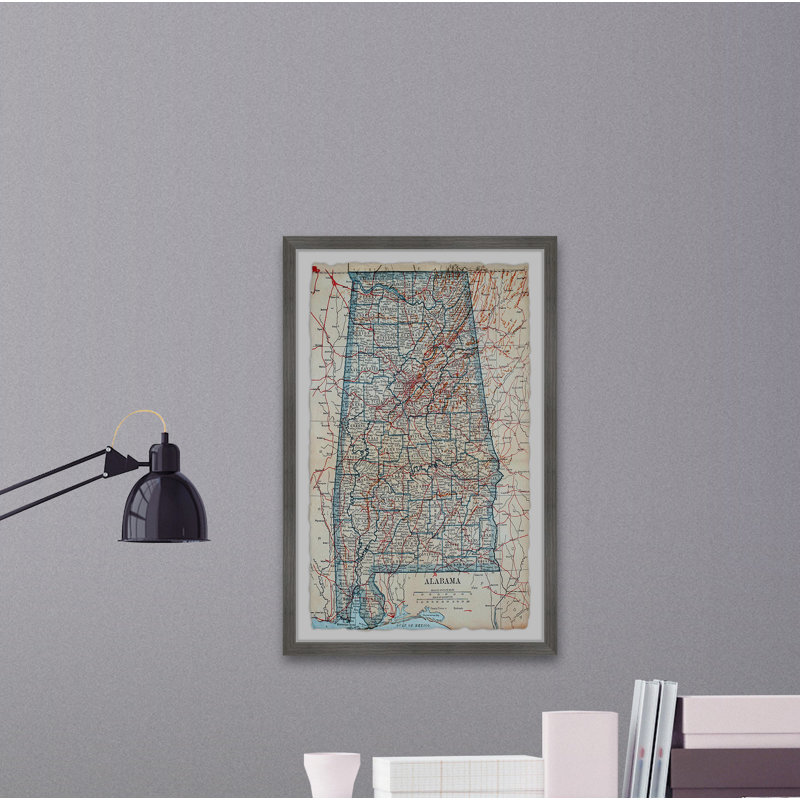 «Blue Alabama Map», impression encadrée sur papier, H 36 po x l 24 po x 1,5 po