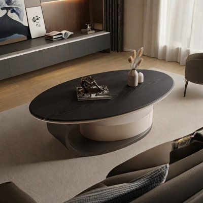 Modern minimalist oval solid wood coffee table