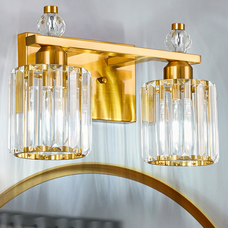 Lampe de meuble-lavabo moderne en cristal avec abat-jour cylindrique, Doré, Deux lumières