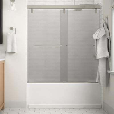 Porte de baignoire coulissante semi-sans cadre 60 po x 59-1 / 4 po Delta Classic, verre de pluie 1/4 po (6 mm)
