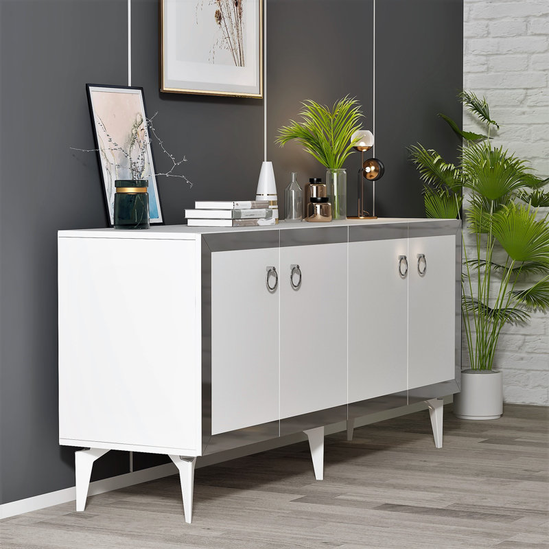 Helvey 150cm Console Table, White/Silver