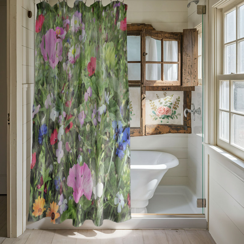 Rideau de douche à motif floral Frayer, H 74 po x l 71 po