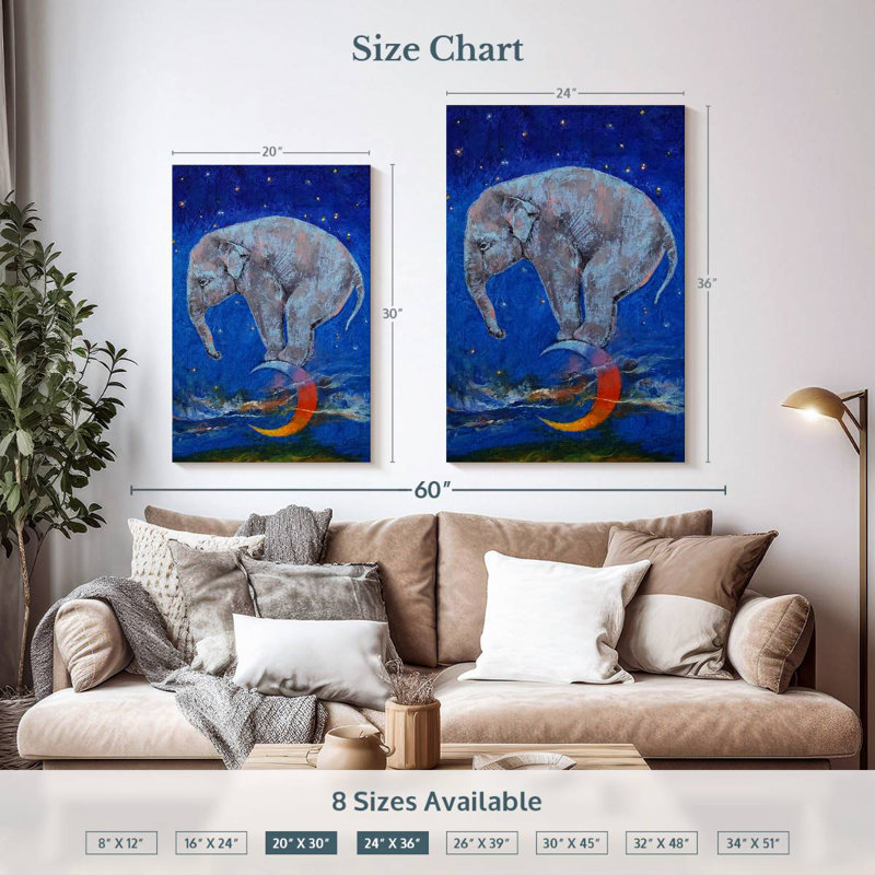 Lune éléphant Brampt, H 36 po x l 24 po